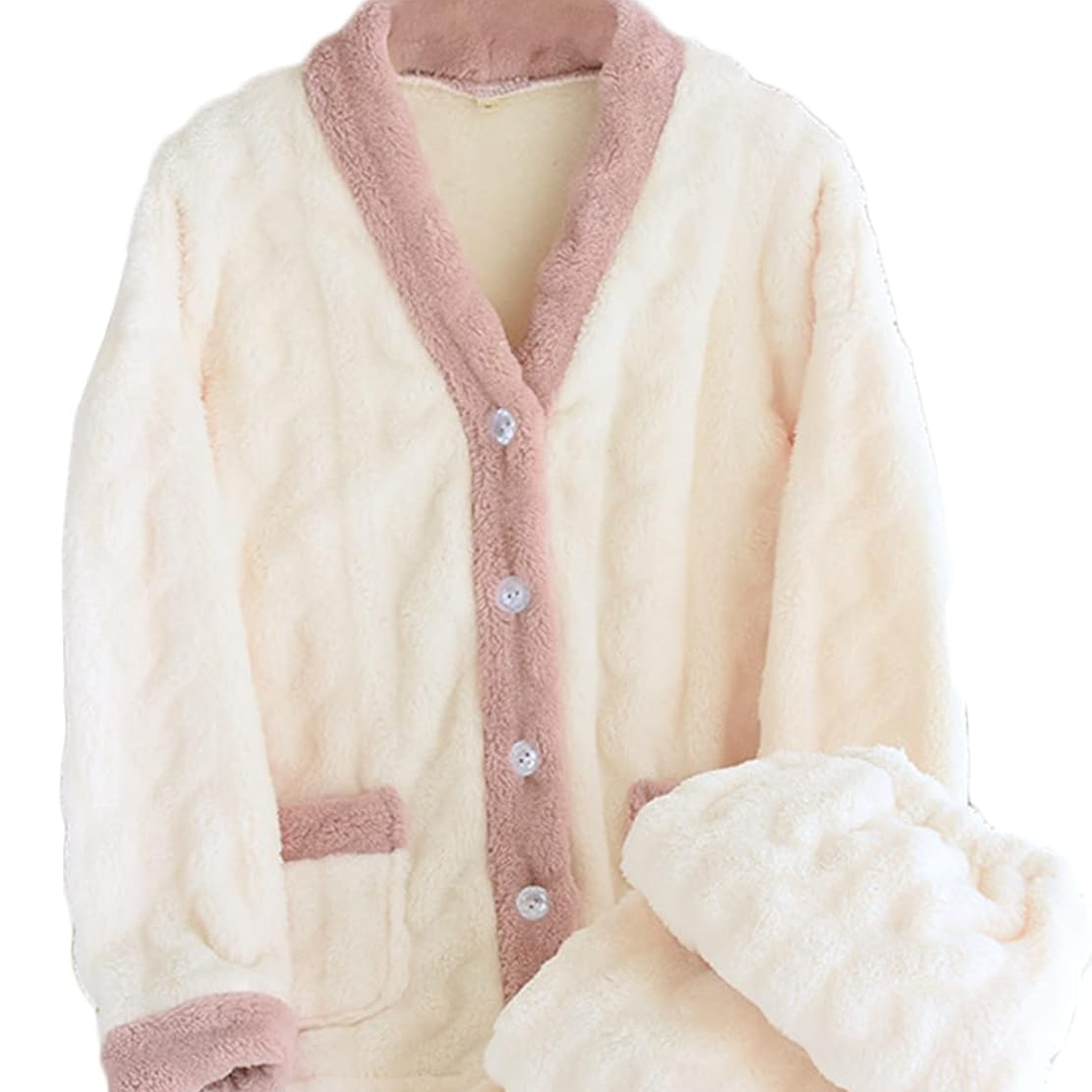 Ceylan Women’s Plush Pajama Set with Contrast Fleece Trim