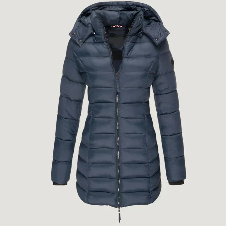 Women's Lightweight Long Puffer Coat With Stand Collar