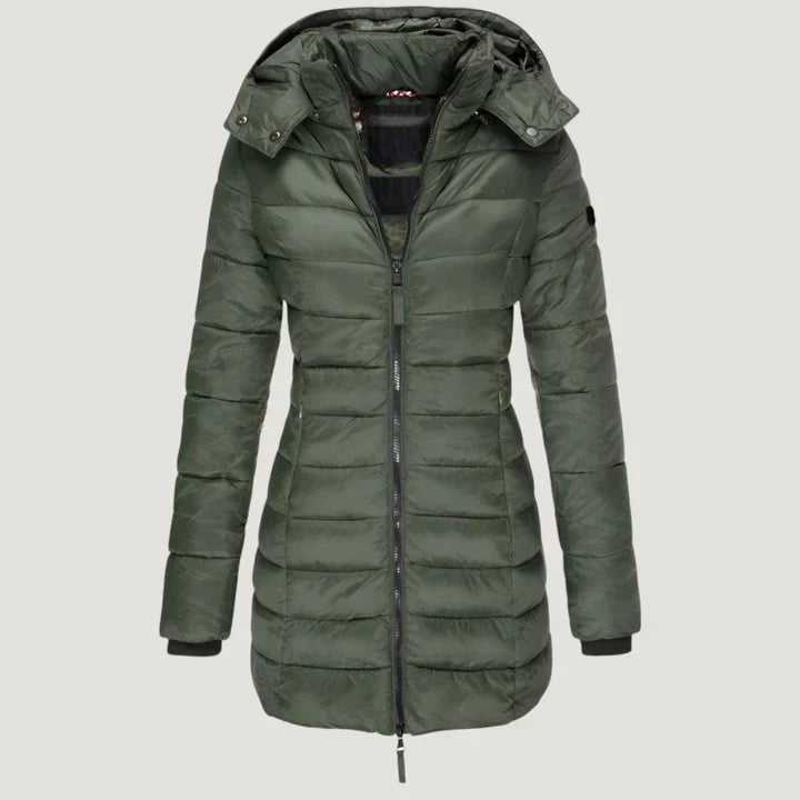 Women's Lightweight Long Puffer Coat With Stand Collar
