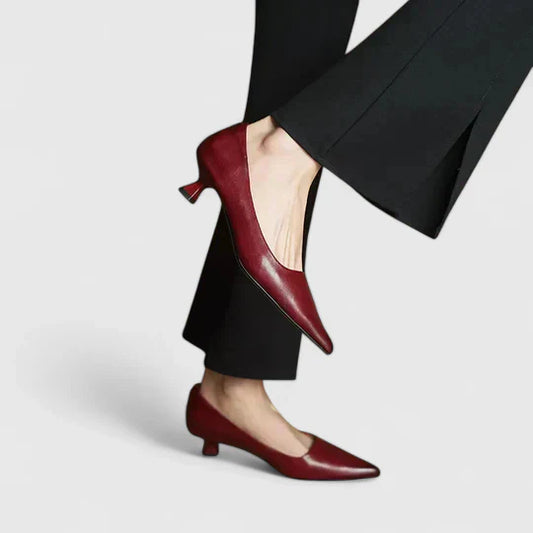 Women’s Pointed Toe Pumps with Sculptural Kitten Heel and Soft Leather Finish