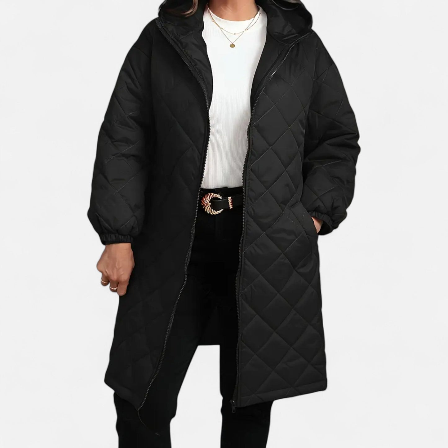 Ceylan Women’s Long Quilted Coat with Hood