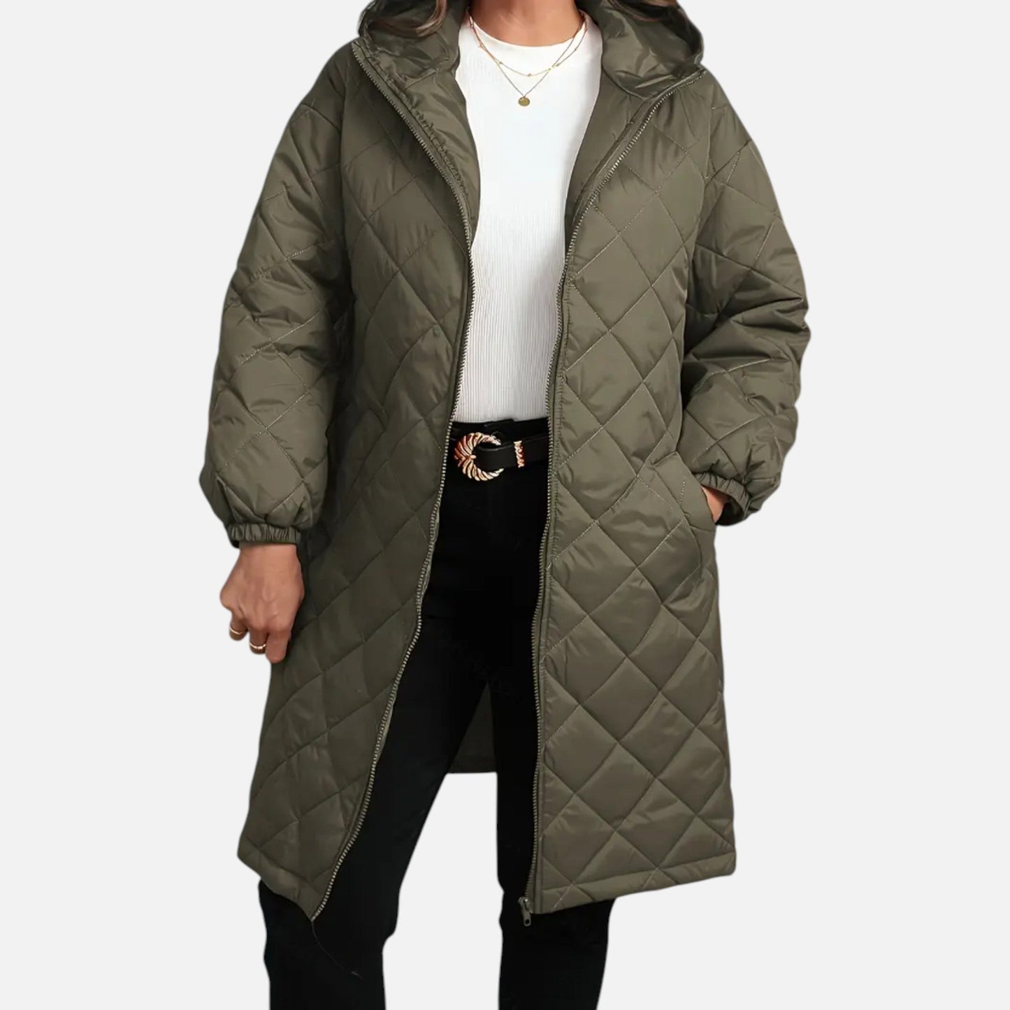 Ceylan Women’s Long Quilted Coat with Hood