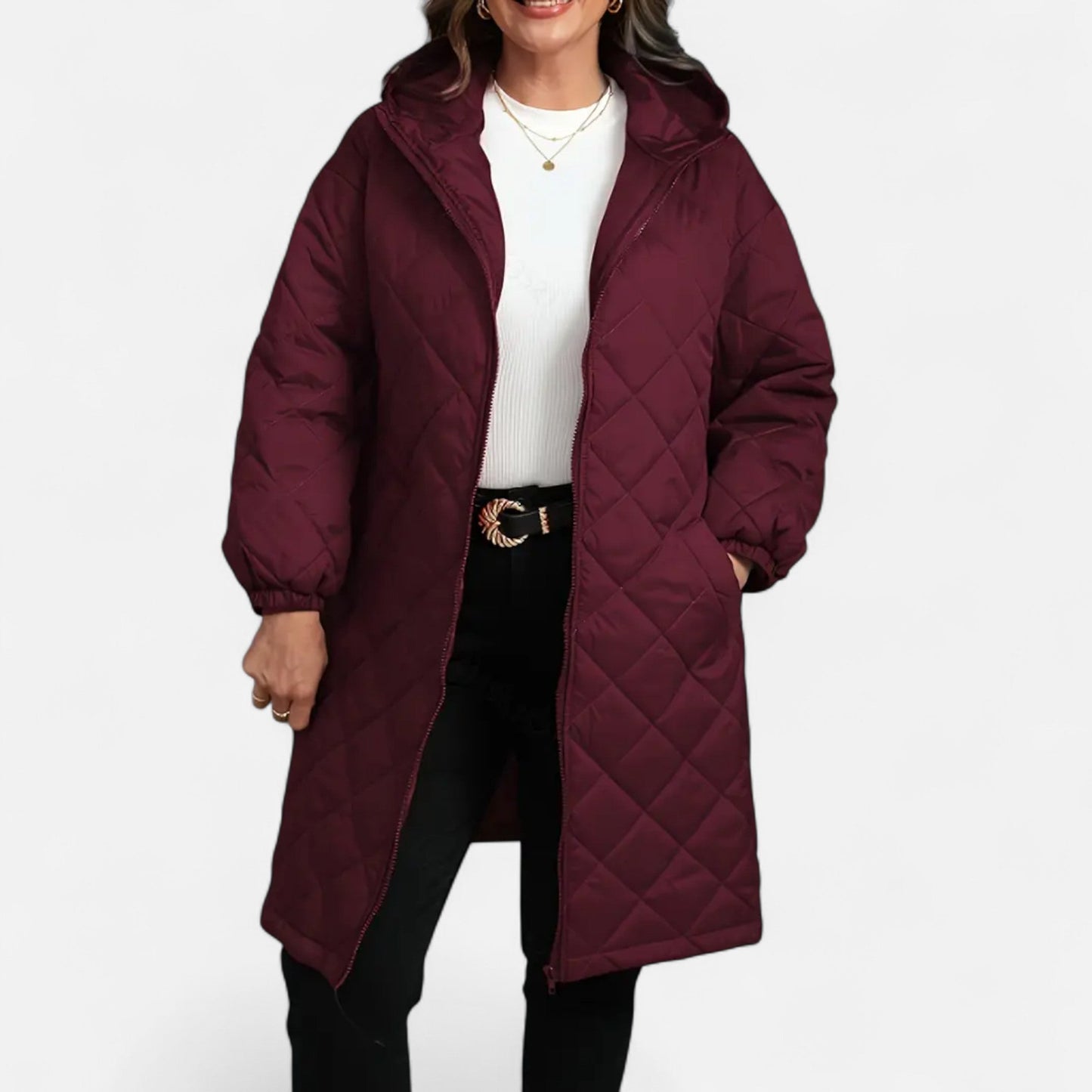 Ceylan Women’s Long Quilted Coat with Hood