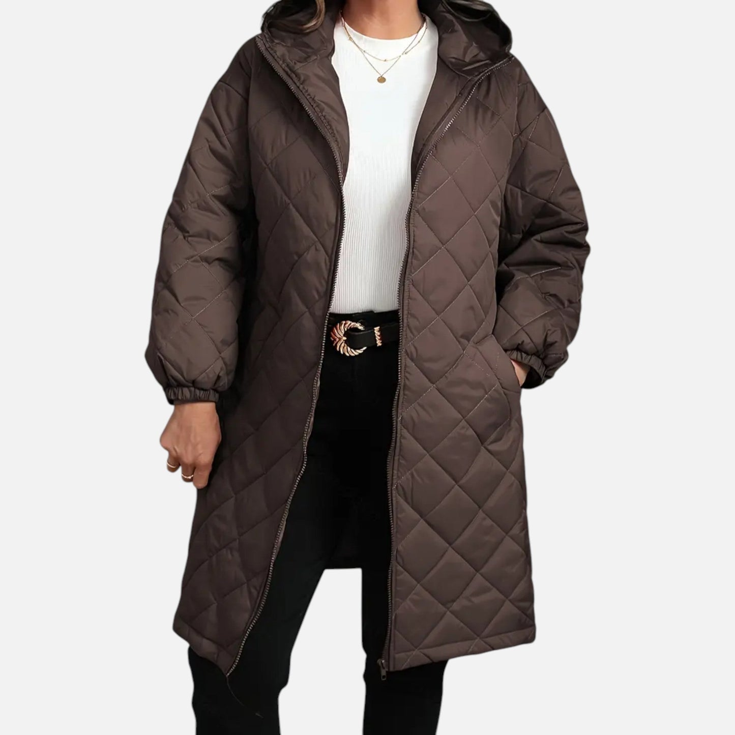 Ceylan Women’s Long Quilted Coat with Hood