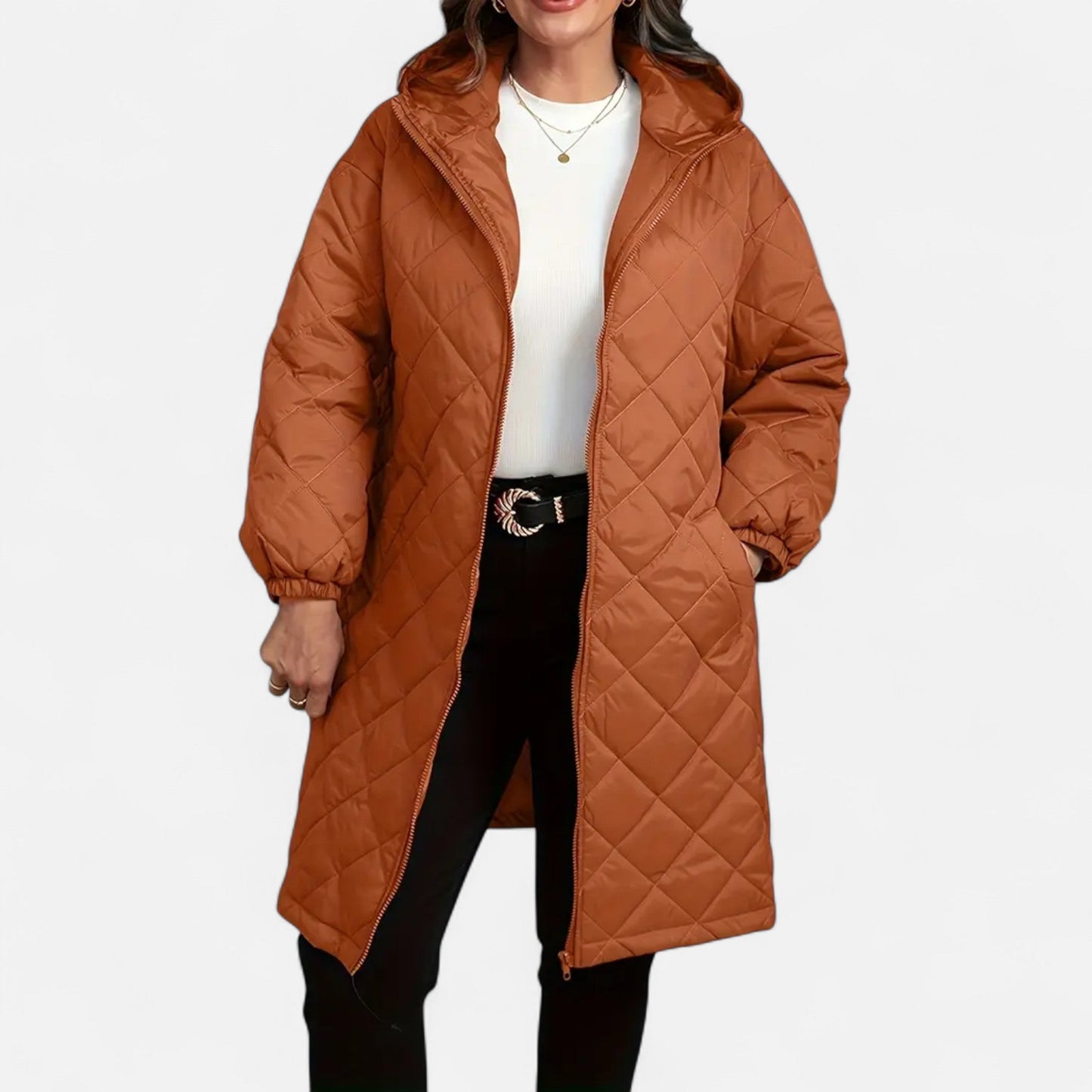 Ceylan Women’s Long Quilted Coat with Hood
