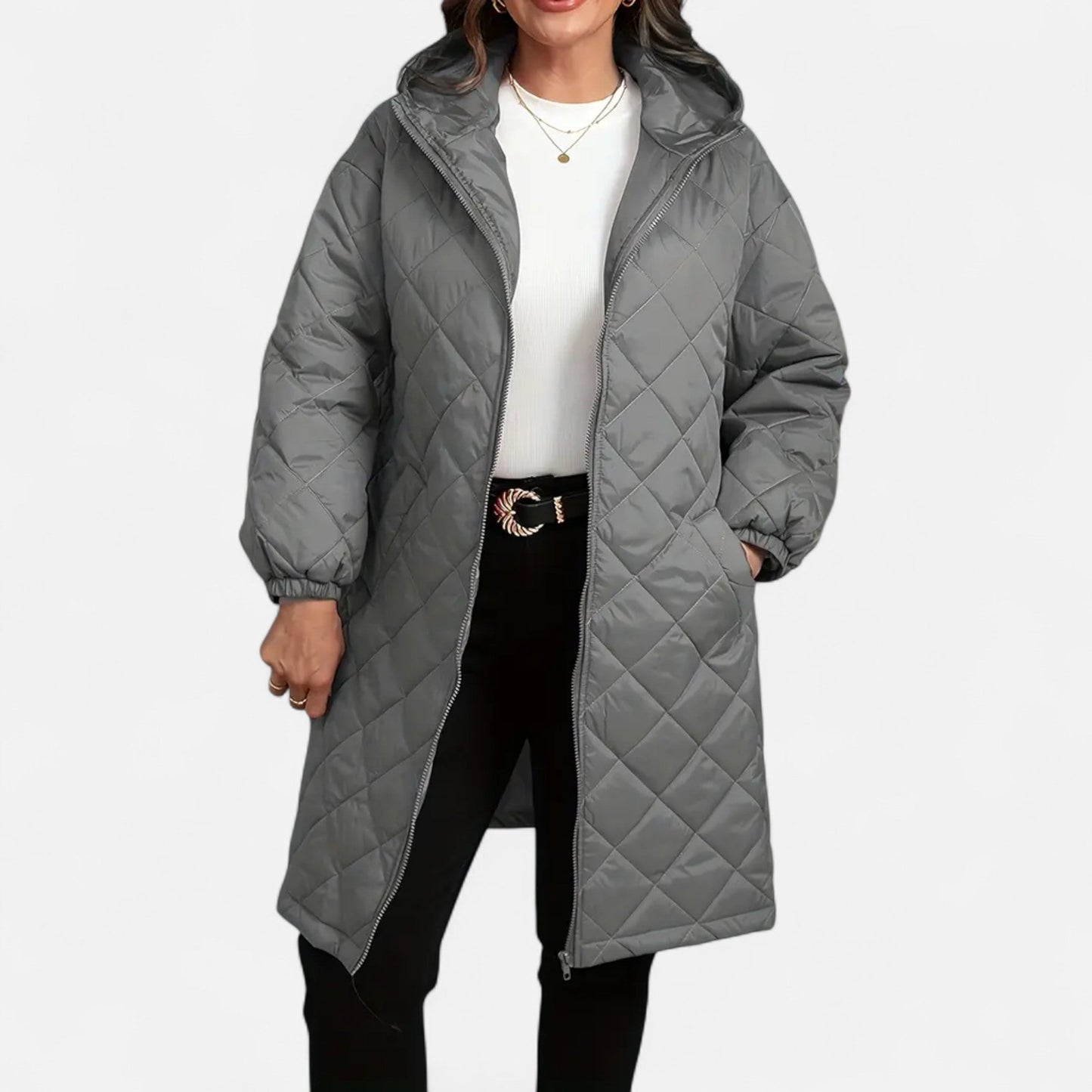 Ceylan Women’s Long Quilted Coat with Hood