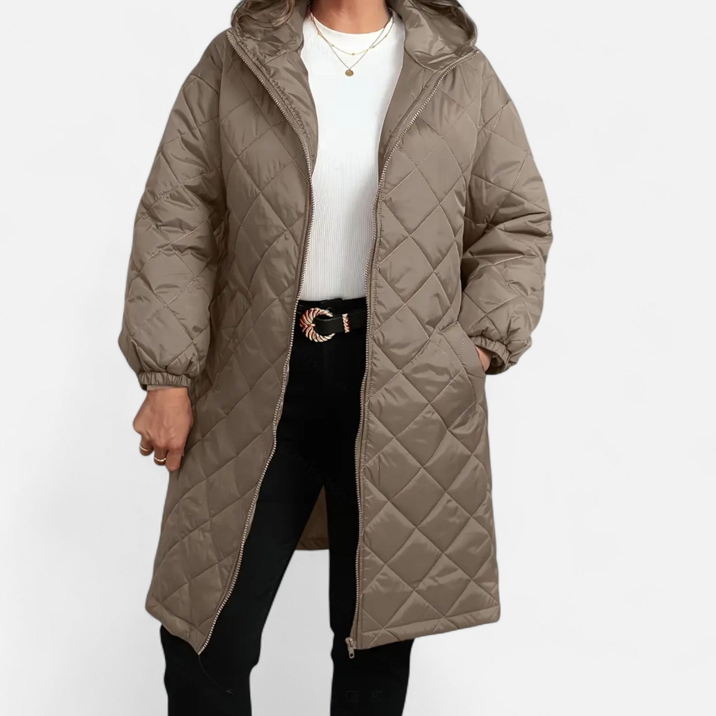 Ceylan Women’s Long Quilted Coat with Hood