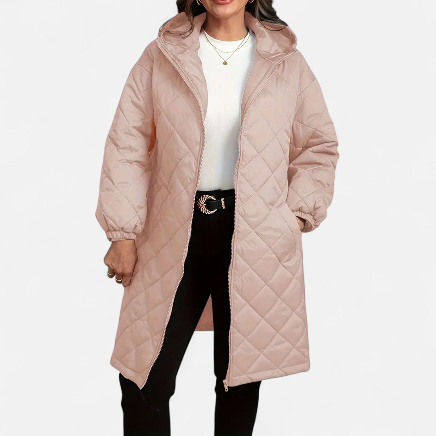 Ceylan Women’s Long Quilted Coat with Hood
