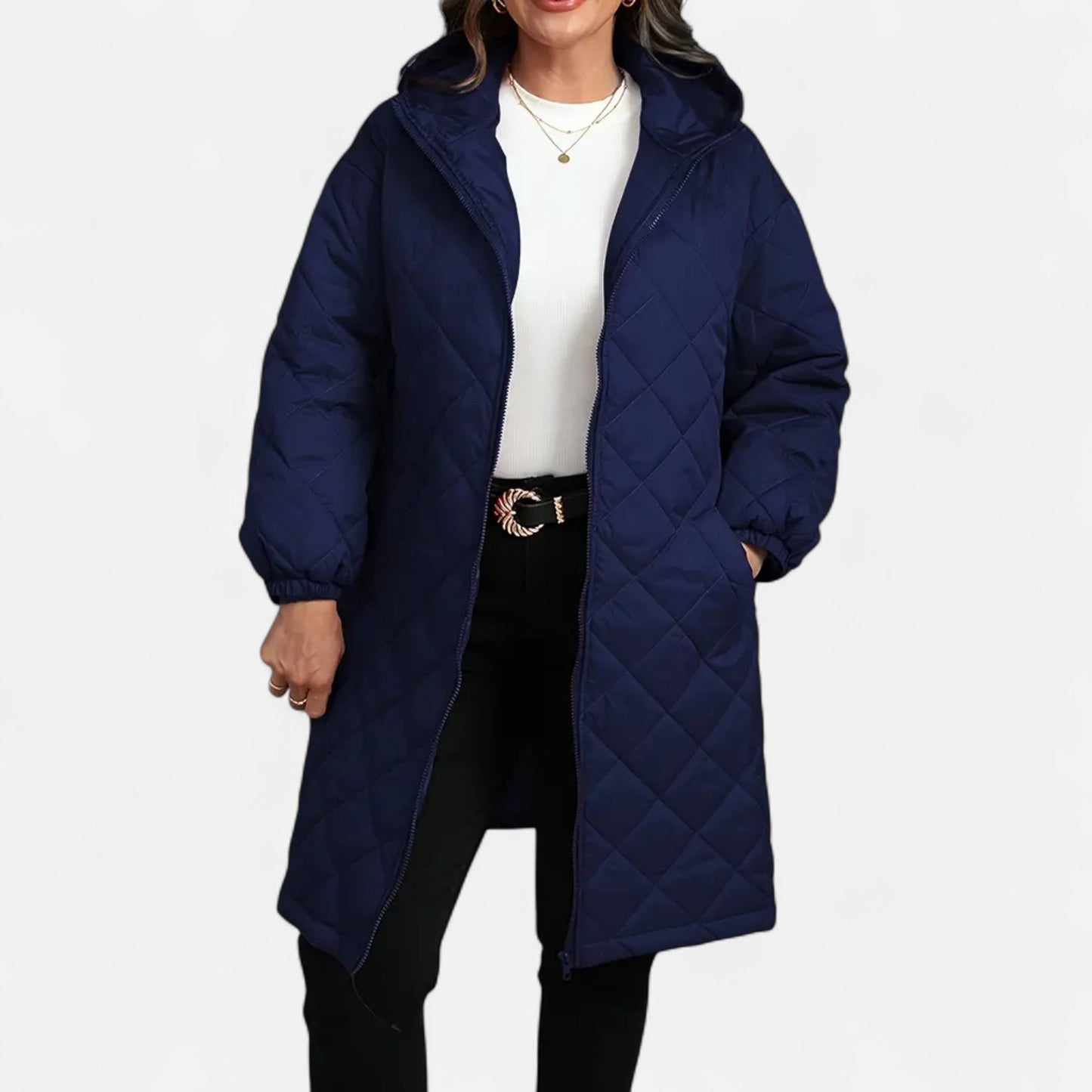 Ceylan Women’s Long Quilted Coat with Hood