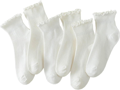 Women’s Ribbed Ruffle Ankle Socks Soft Cotton Frill Cuff