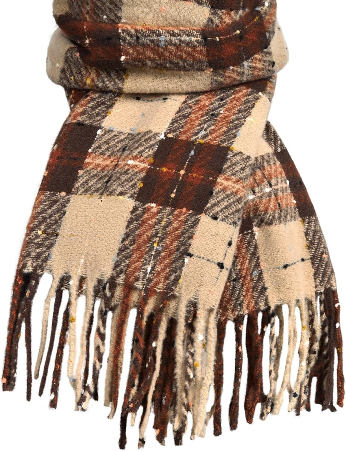 Women's Oversized Plaid Blanket Scarf with Tassel Trim