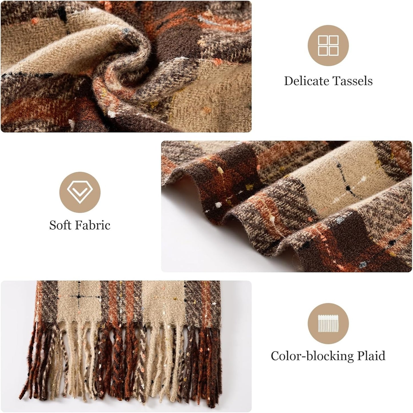 Women's Oversized Plaid Blanket Scarf with Tassel Trim