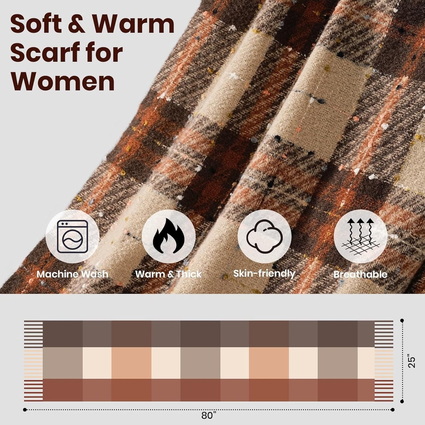Women's Oversized Plaid Blanket Scarf with Tassel Trim