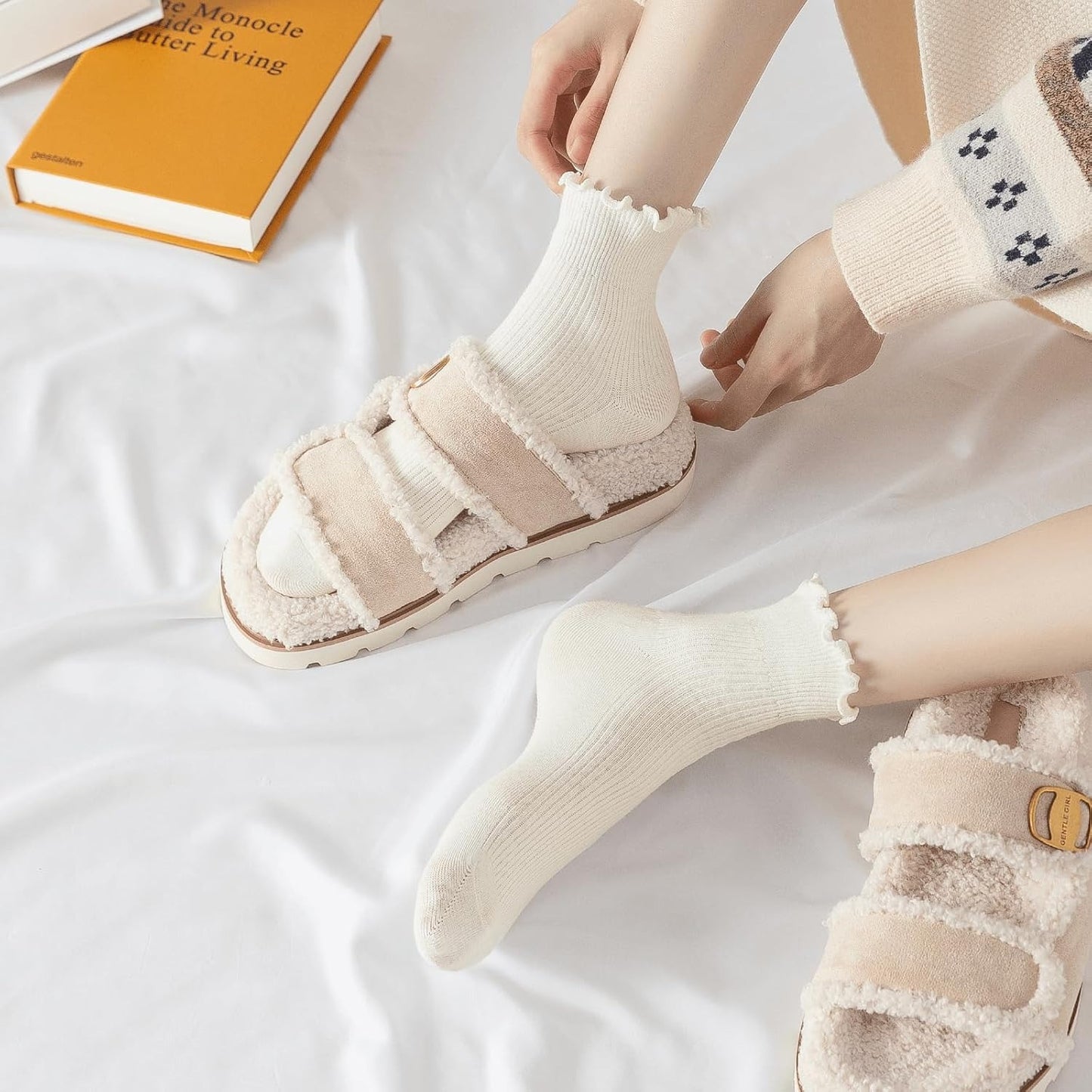Women’s Ribbed Ruffle Ankle Socks Soft Cotton Frill Cuff