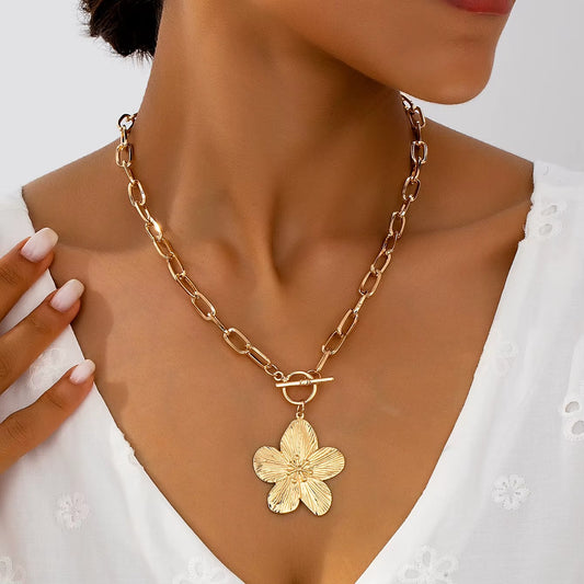 Women’s Wisteria Flower Pendant Necklace with Textured Floral Statement Charm