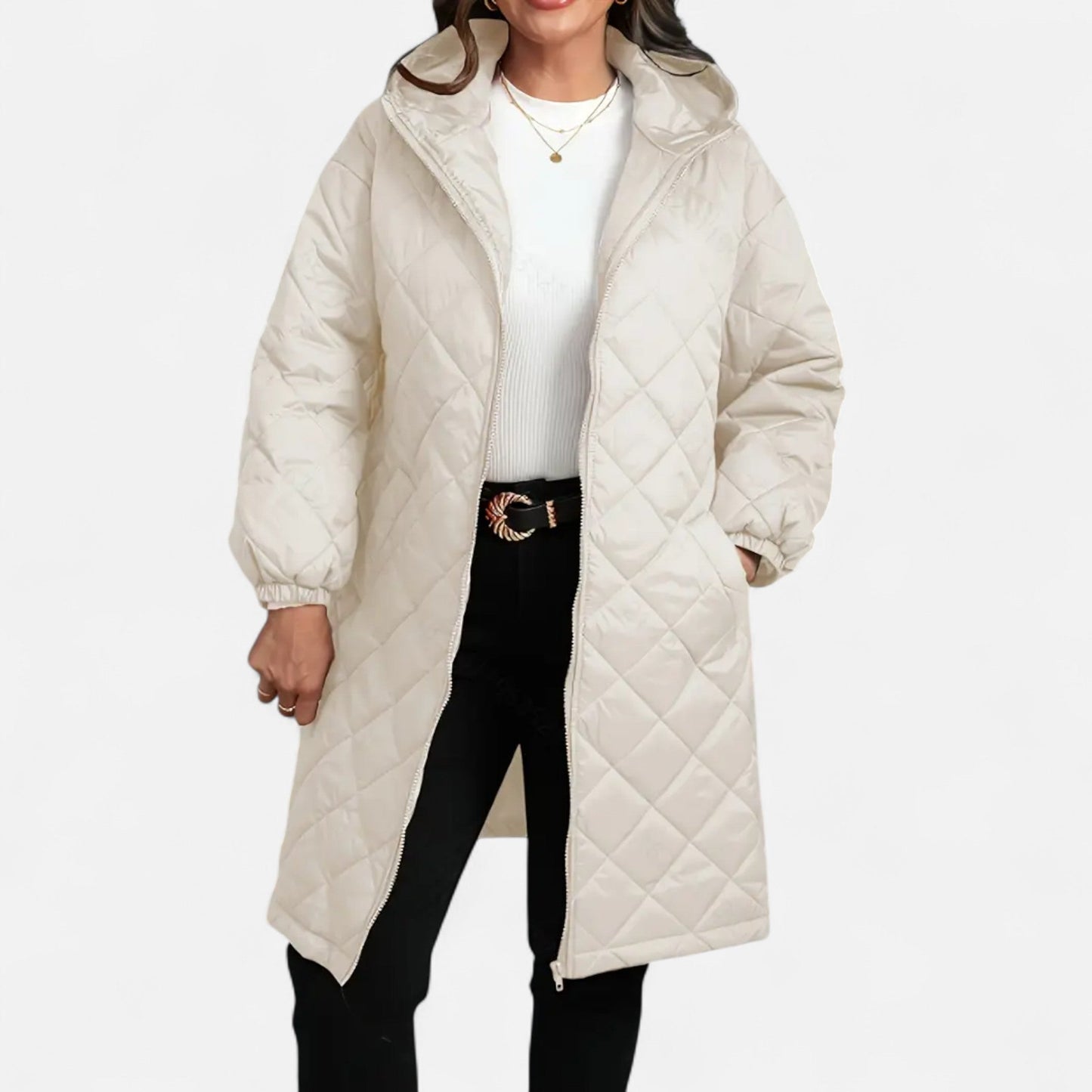 Ceylan Women’s Long Quilted Coat with Hood