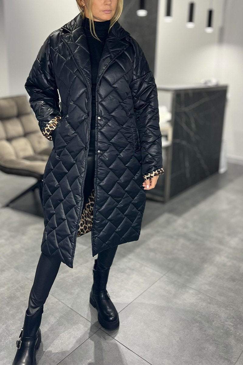Ceylan Women’s Reversible Quilted Coat with Leopard Print Lining