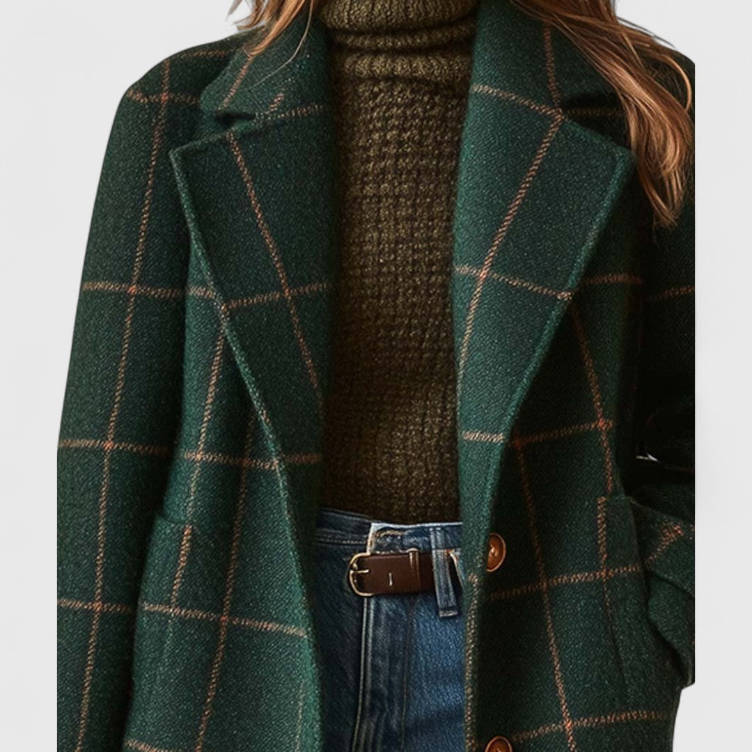 Women's Plaid Wool-Blend Double-Breasted Coat