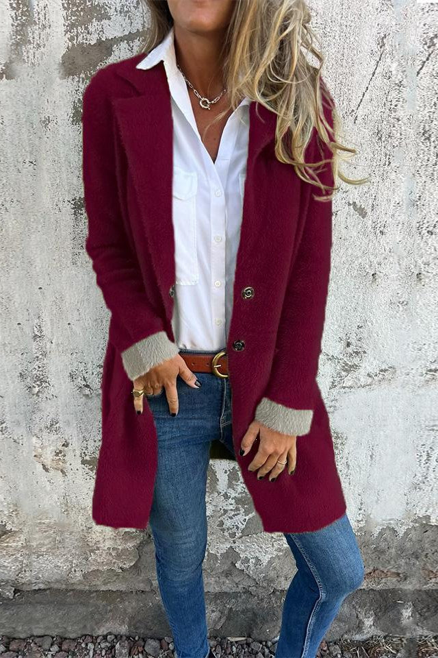 Ceylan Women's Lapel Collar Coat Mid Length Button Front