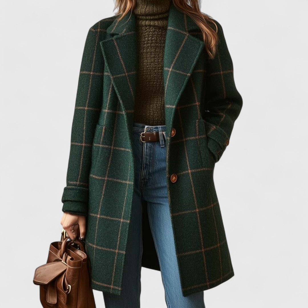 Women's Plaid Wool-Blend Double-Breasted Coat