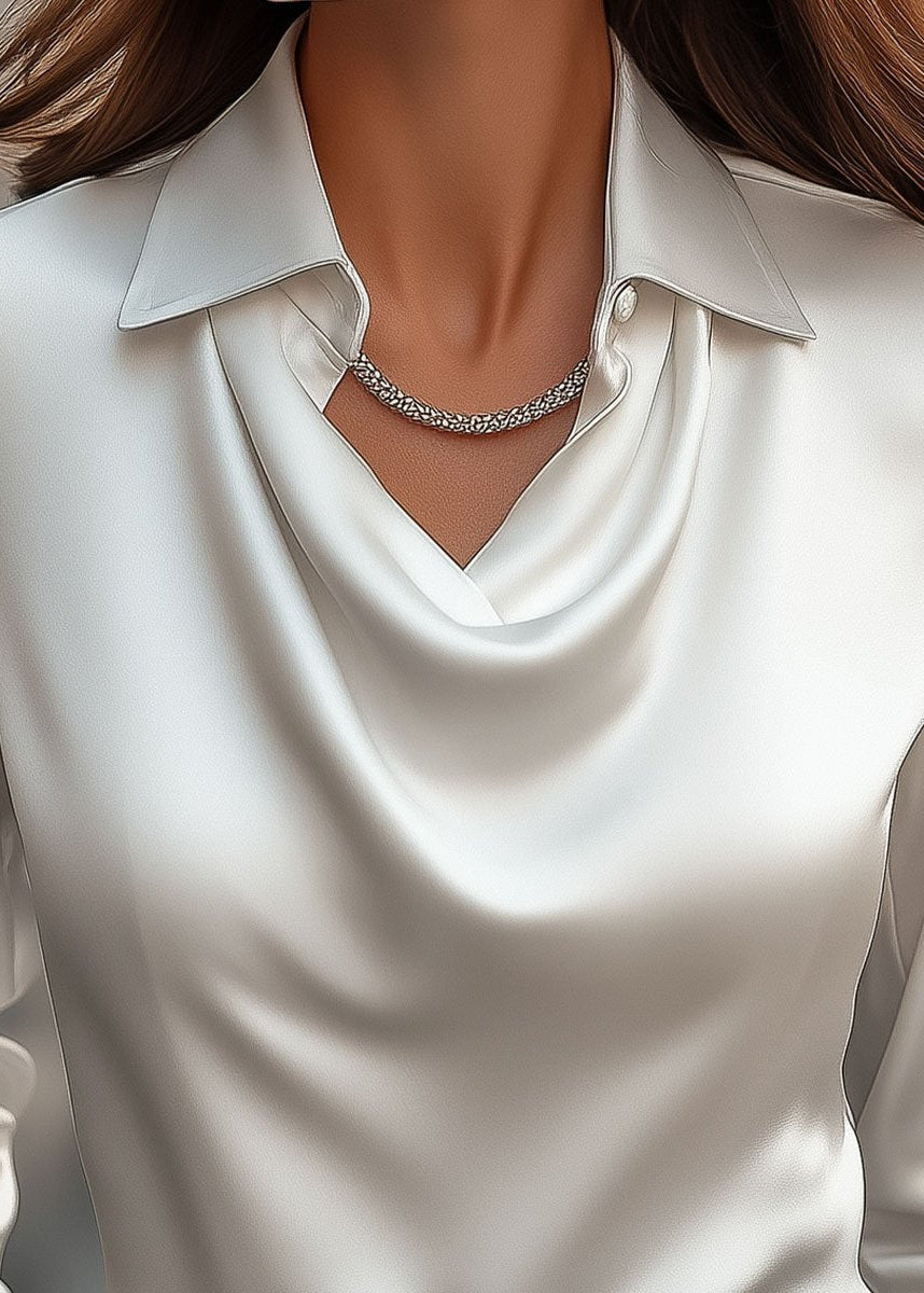 Ceylan Women’s Satin Blouse with Draped Cowl Neckline and Collar