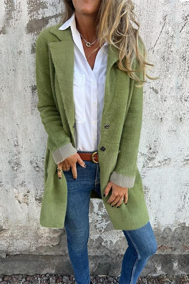 Ceylan Women's Lapel Collar Coat Mid Length Button Front