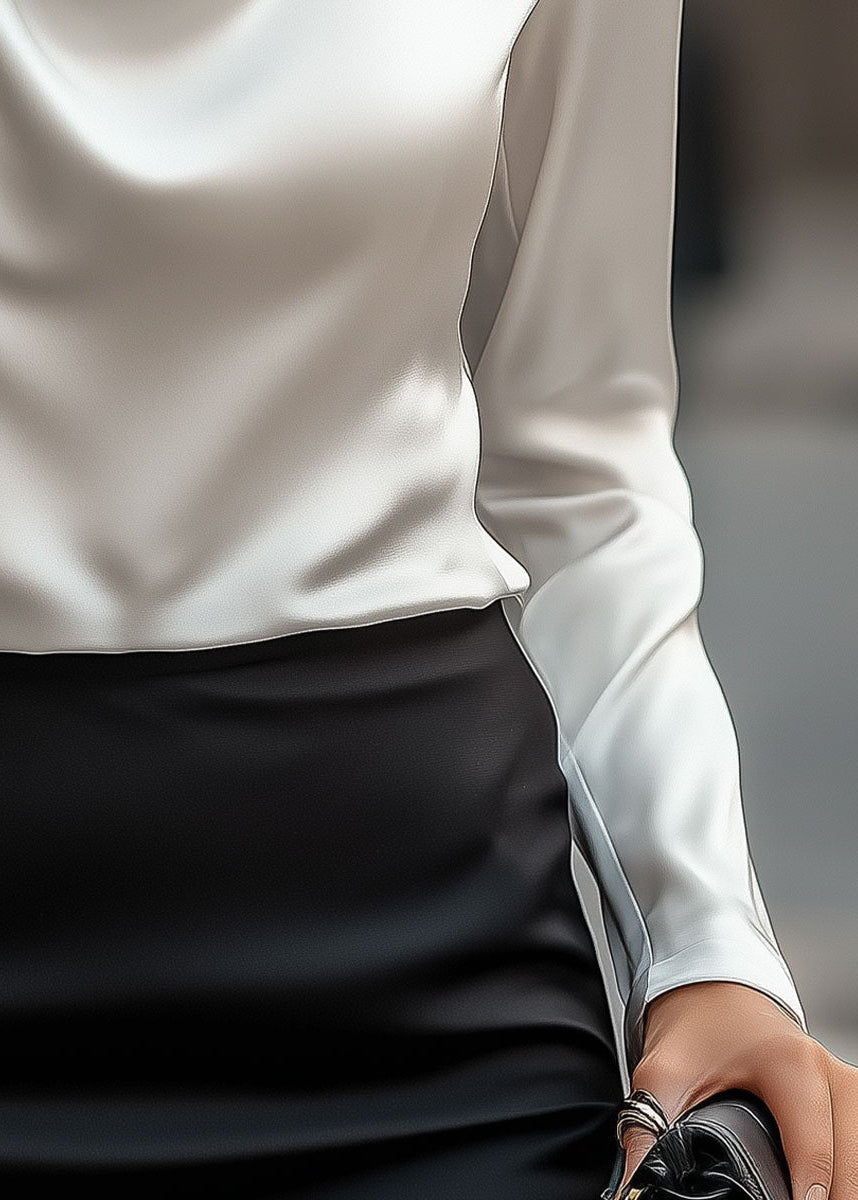 Ceylan Women’s Satin Blouse with Draped Cowl Neckline and Collar