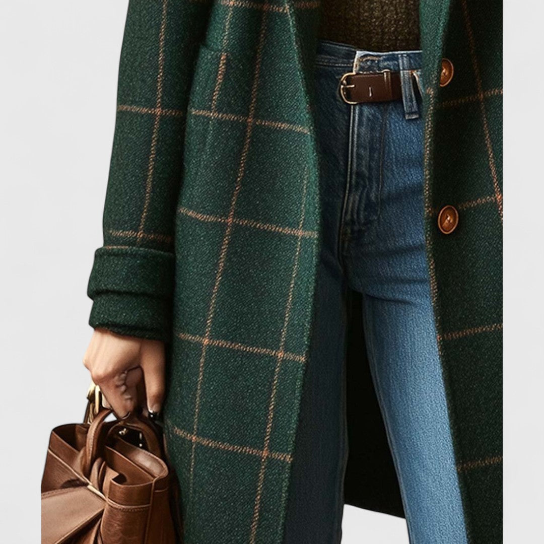 Women's Plaid Wool-Blend Double-Breasted Coat