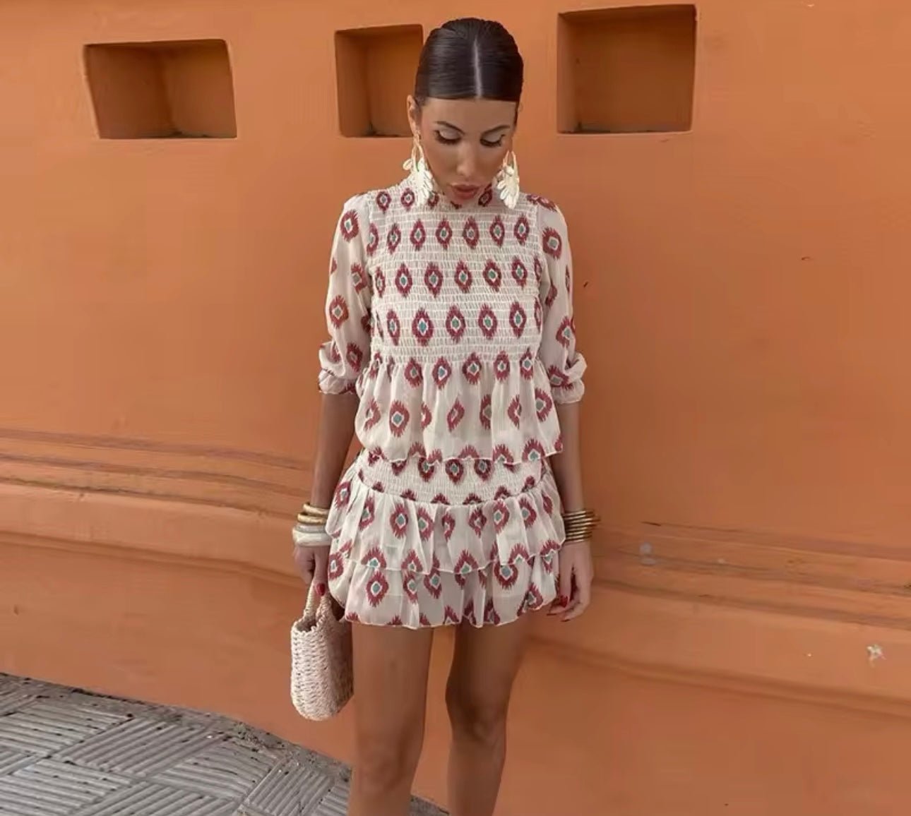 Women’s Mini Dress with Smocked Bodice and Tiered Ruffle Skirt