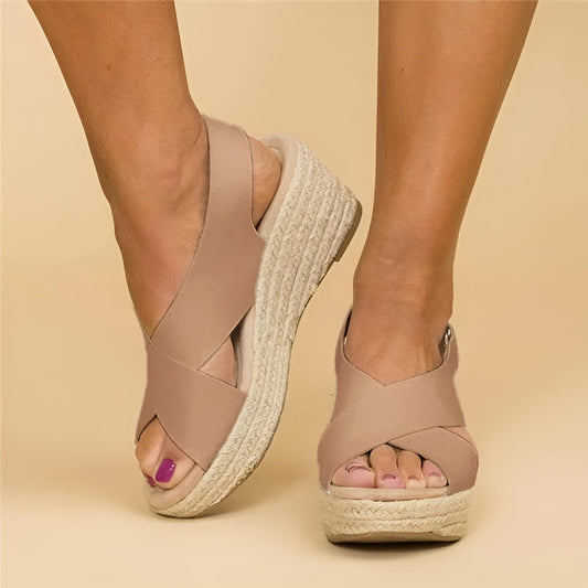 Women’s Espadrille Wedge Sandals with Crossover Straps and Jute Platform