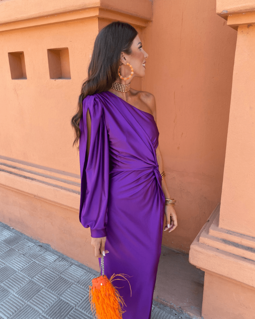 Women’s Maxi Dress with One-Shoulder Draped Bodice and High Slit
