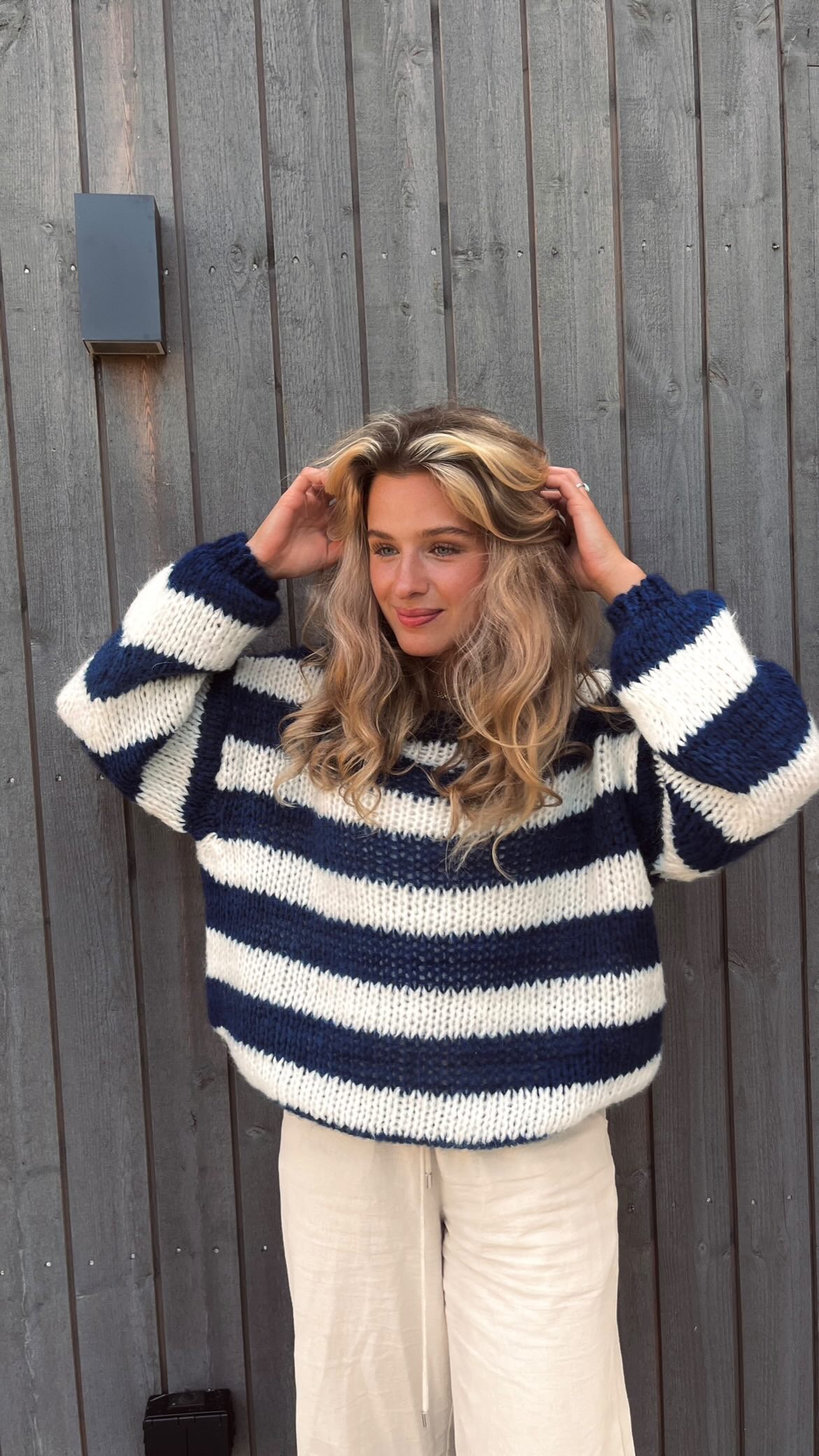 Women's Striped Oversized Jumper Crew Neck Long Sleeve