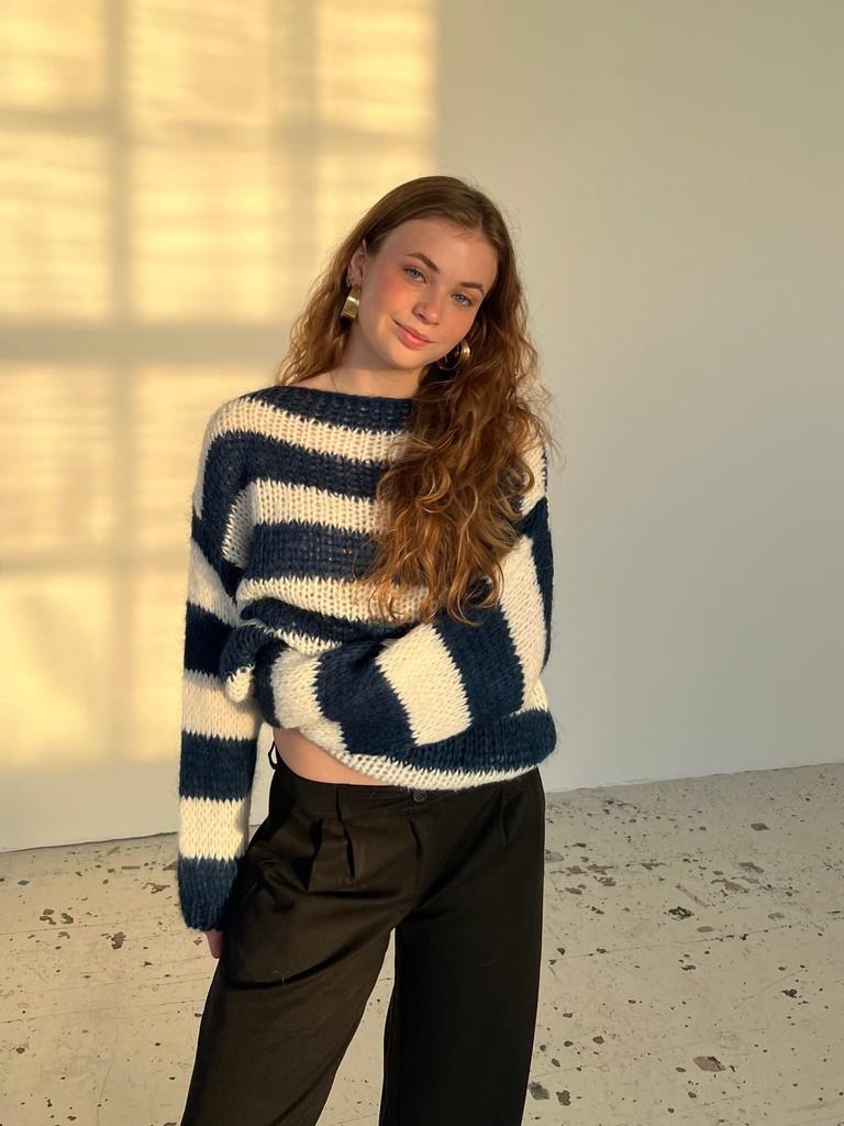 Women's Striped Oversized Jumper Crew Neck Long Sleeve