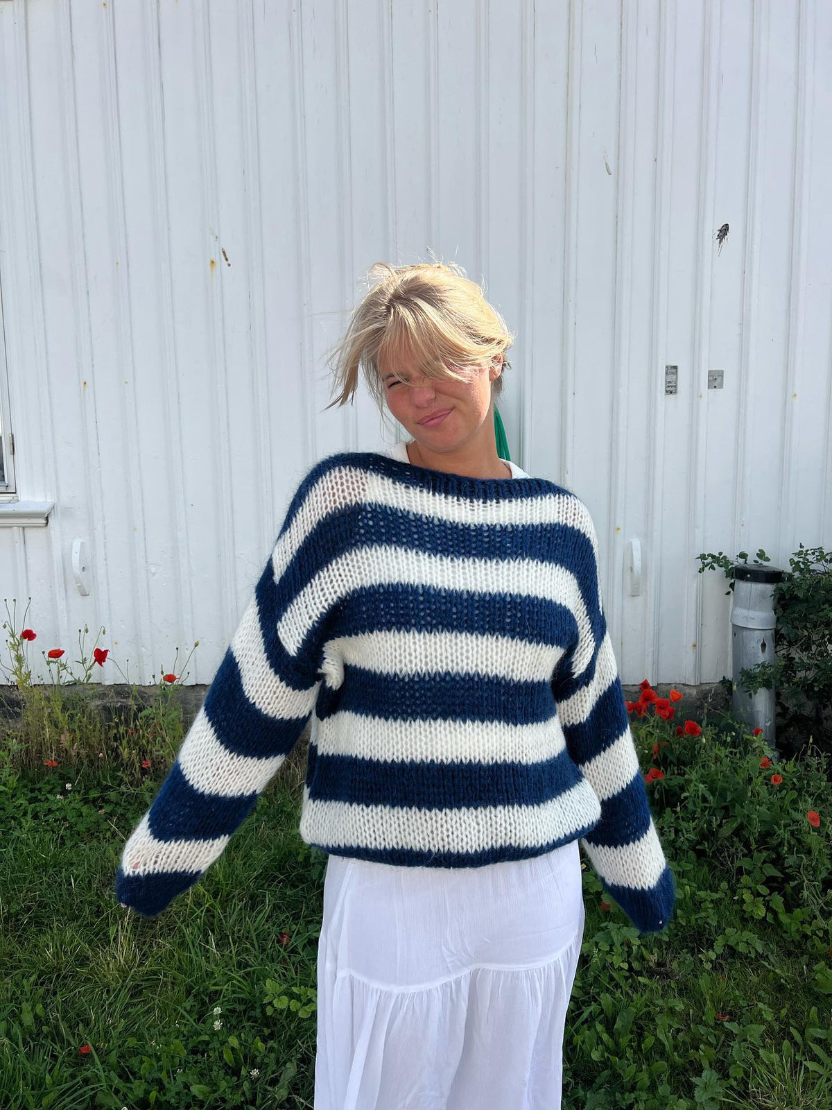 Women's Striped Oversized Jumper Crew Neck Long Sleeve