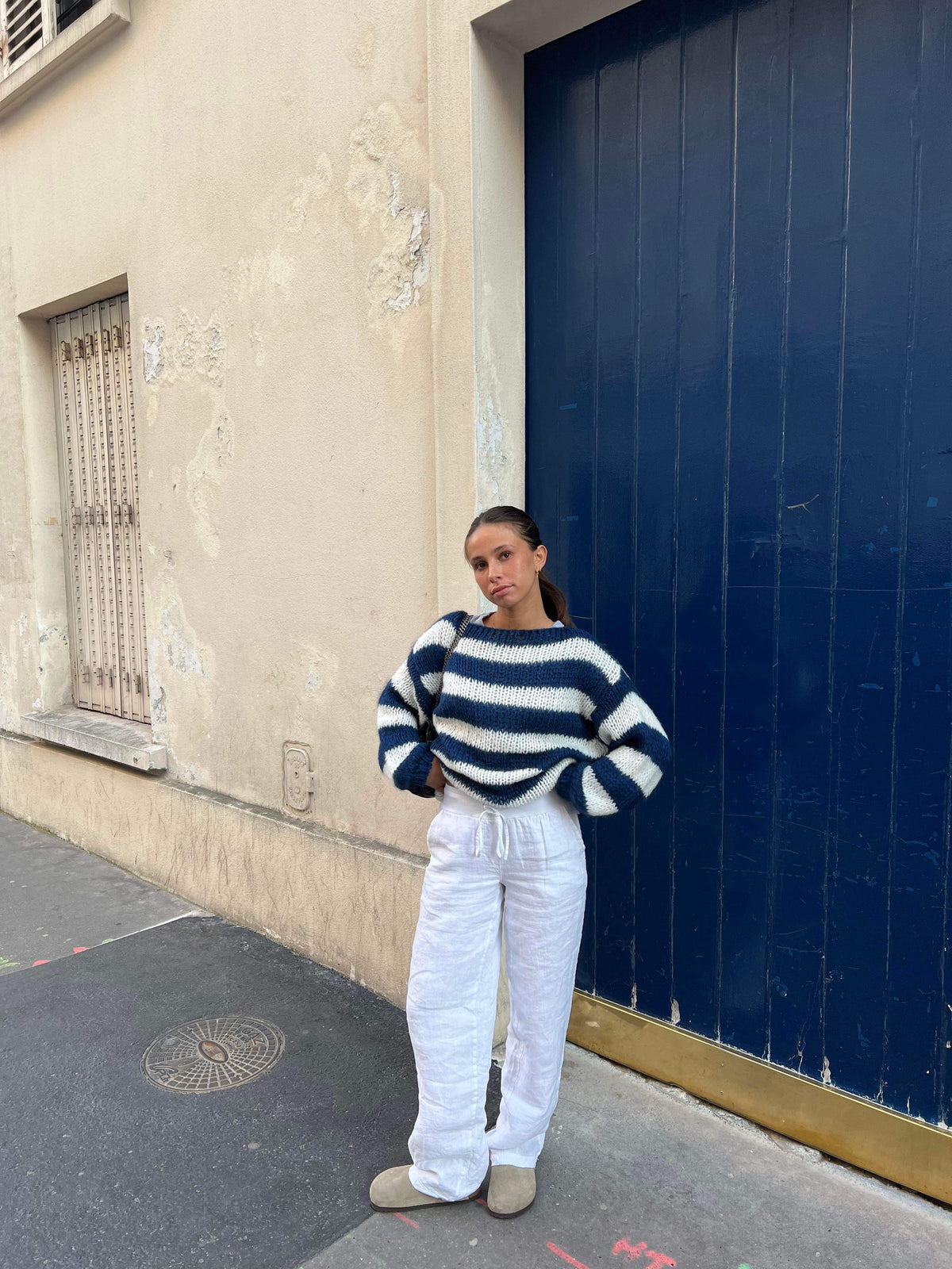 Women's Striped Oversized Jumper Crew Neck Long Sleeve