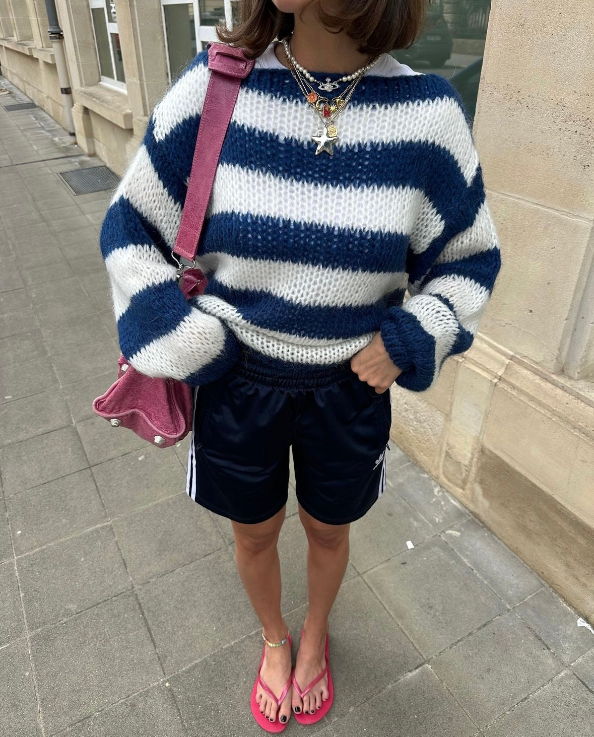 Women's Striped Oversized Jumper Crew Neck Long Sleeve