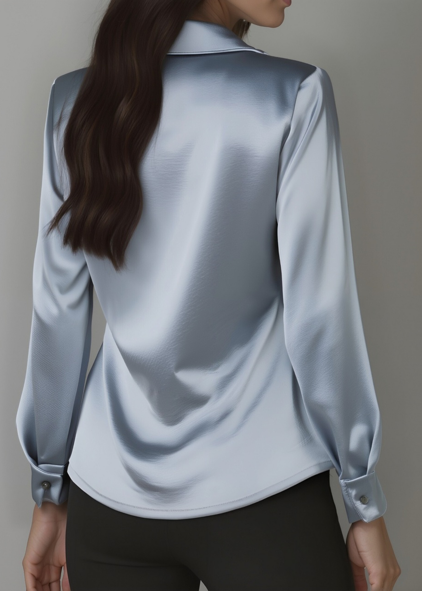 Ceylan Women’s Satin Blouse with Draped Cowl Neckline and Collar