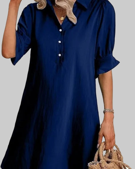 Women’s Shirt Dress 3/4 Sleeve Knee Length Button Down Shift with Pockets