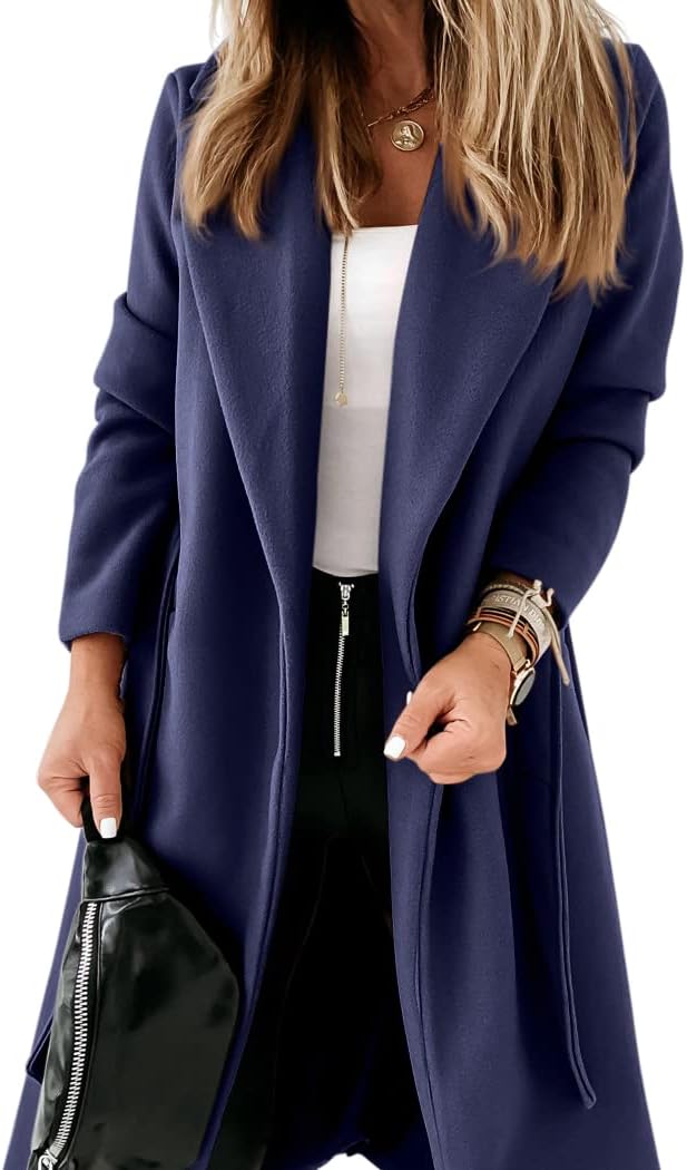 Women's Open-Front Coat with Notch Collar and Belt