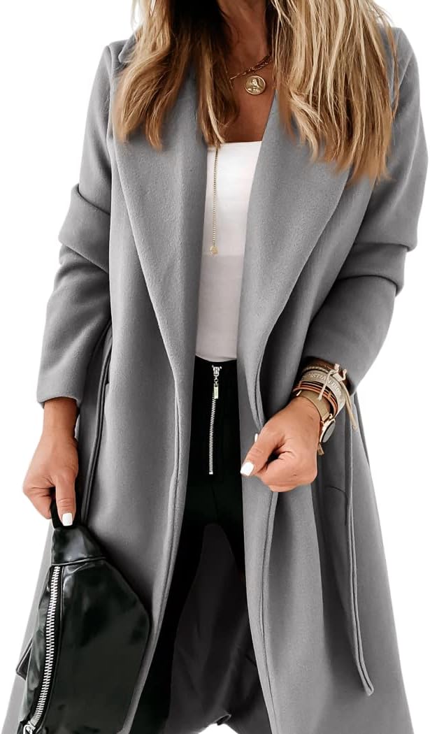 Women's Open-Front Coat with Notch Collar and Belt
