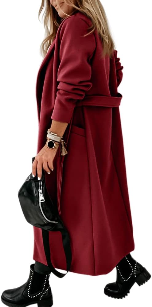 Women's Open-Front Coat with Notch Collar and Belt