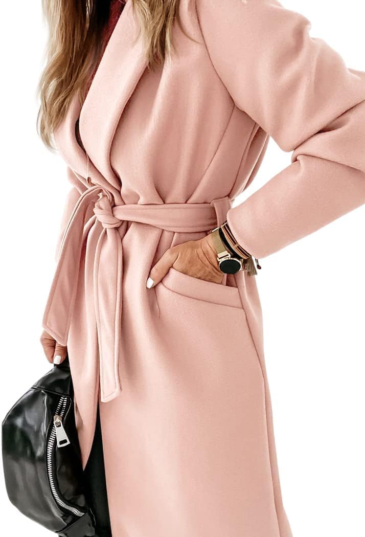 Women's Open-Front Coat with Notch Collar and Belt