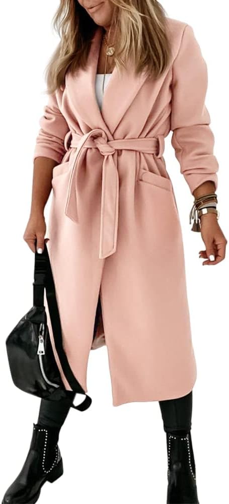 Women's Open-Front Coat with Notch Collar and Belt