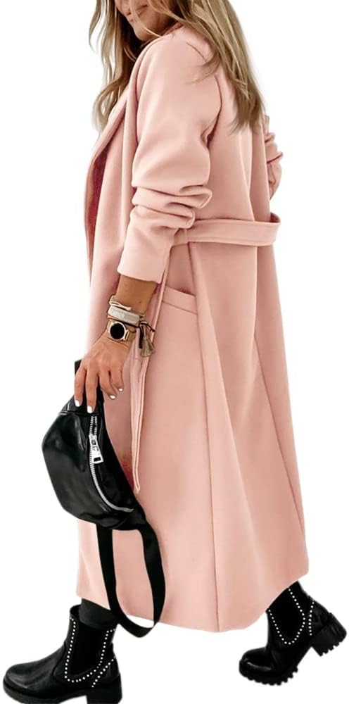 Women's Open-Front Coat with Notch Collar and Belt