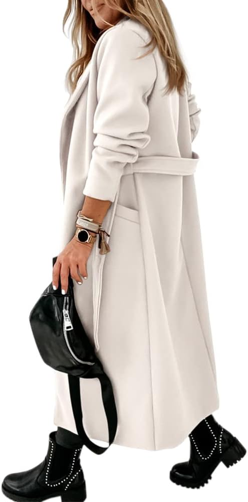 Women's Open-Front Coat with Notch Collar and Belt
