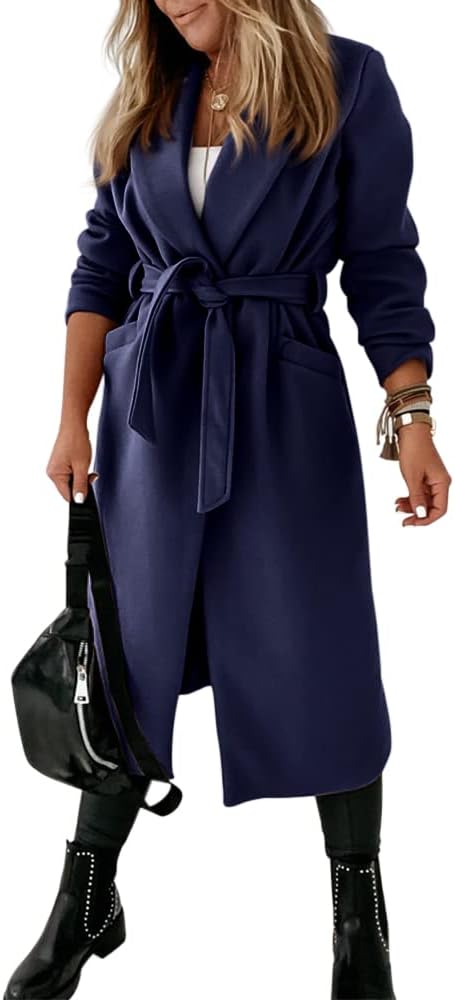 Women's Open-Front Coat with Notch Collar and Belt