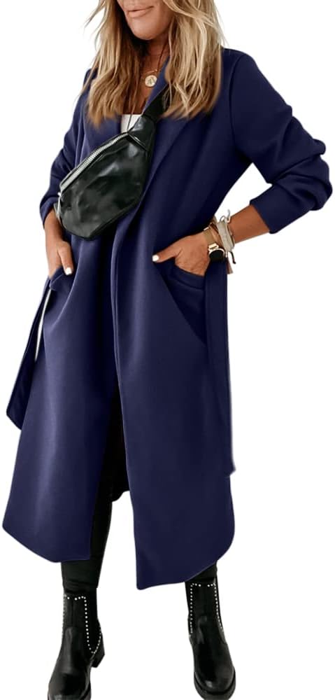 Women's Open-Front Coat with Notch Collar and Belt