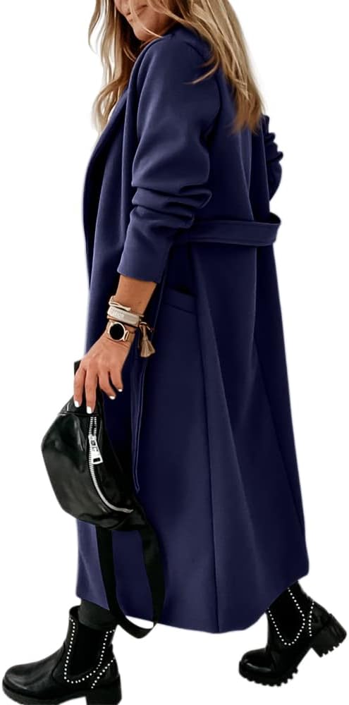 Women's Open-Front Coat with Notch Collar and Belt
