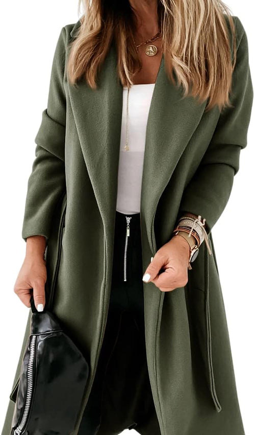 Women's Open-Front Coat with Notch Collar and Belt