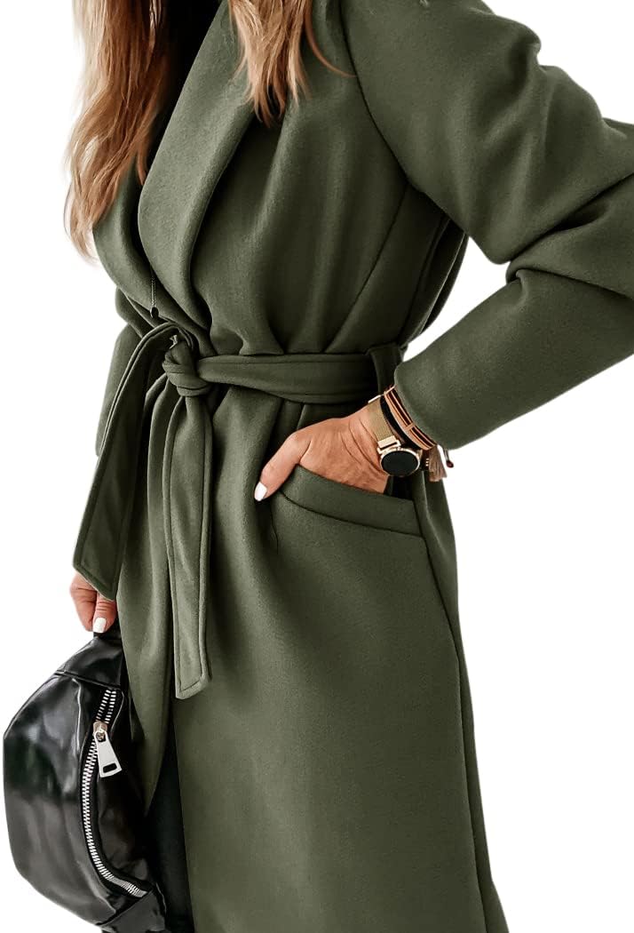 Women's Open-Front Coat with Notch Collar and Belt